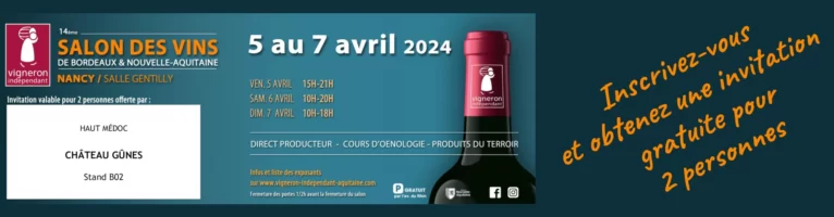 Château Gûnes au 14ème Salon des Vins des Vignerons Indépendants à Nancy (5 avril au 7 avril 2024).
